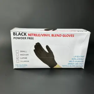 Перчатки нитриловые/виниловые черные размер L (100 штук в пачке) Black vinyl/nitrile Latex Free