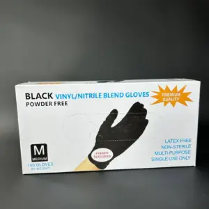 Перчатки нитриловые/виниловые черные размер M (100 штук в пачке) Black vinyl/nitrile Latex Free