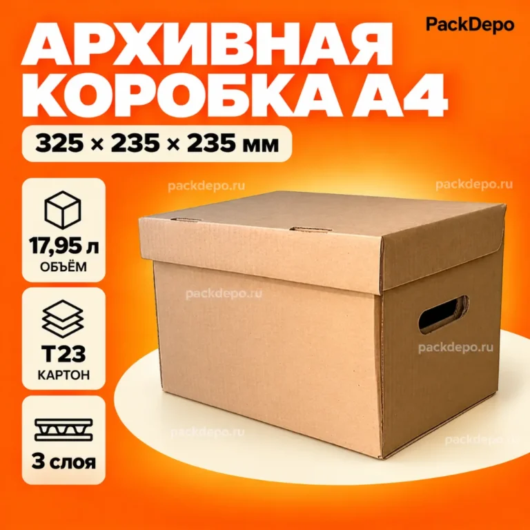 Архивный короб А4 325x235x235 мм с ручками - основной вид Архивный короб А4 325x235x235 мм с ручками - основной вид