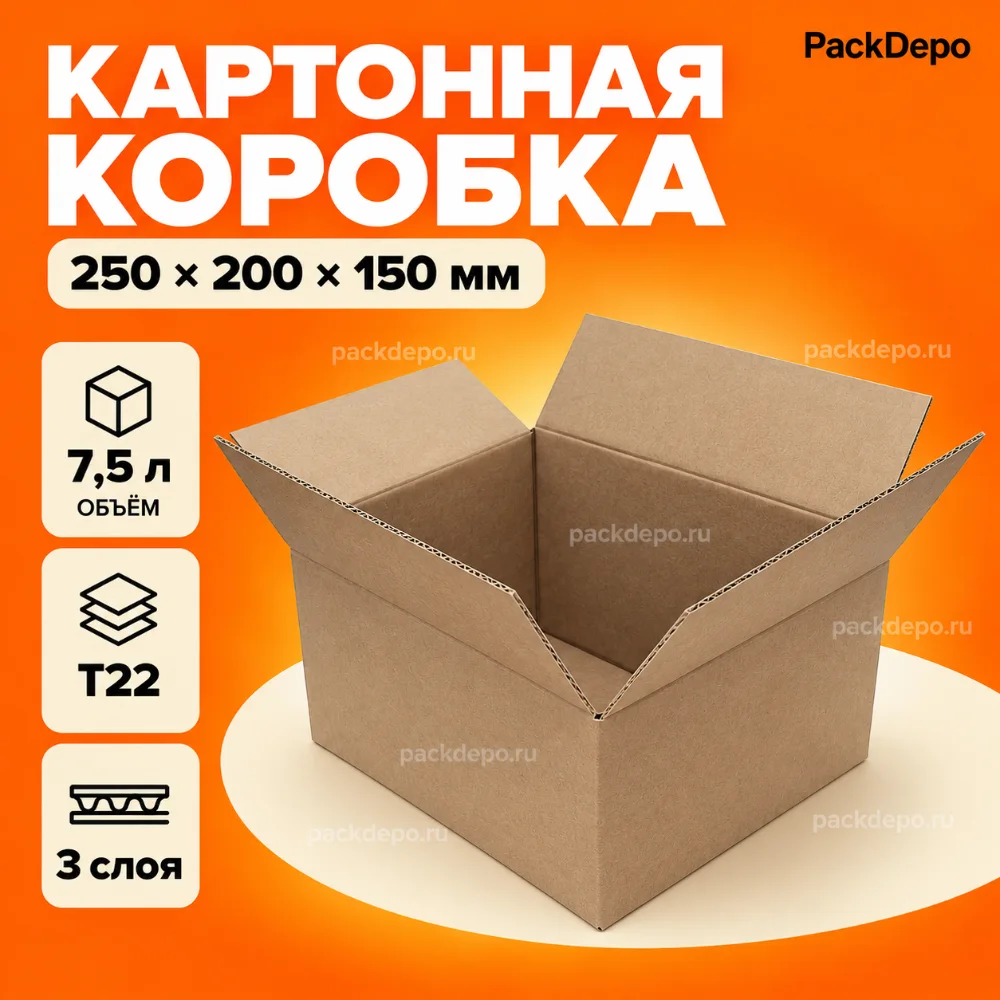 Картонная коробка 250*200*150 мм / Гофрокороб 250*200*150 мм – Т22B - основной вид Картонная коробка 250*200*150 мм / Гофрокороб 250*200*150 мм – Т22B - основной вид