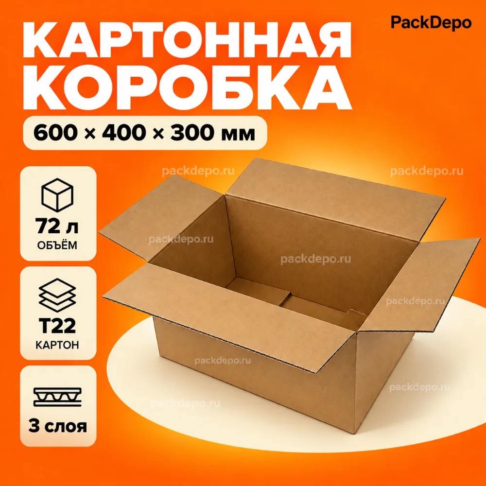 Картонная коробка 600x400x300 мм Т22 B - Основной вид Картонная коробка 600x400x300 мм Т22 B - основной вид