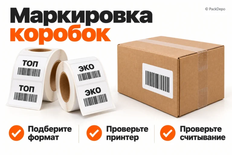 Маркировка коробок термоэтикетками ТОП и ЭКО Маркировка коробок термоэтикетками ТОП и ЭКО