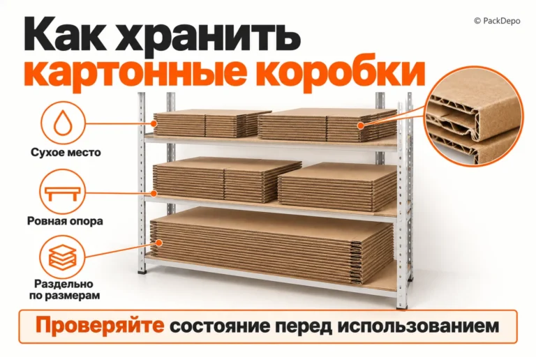 Хранение картонных коробок на ровных сухих полках по размерам Хранение картонных коробок на ровных сухих полках по размерам
